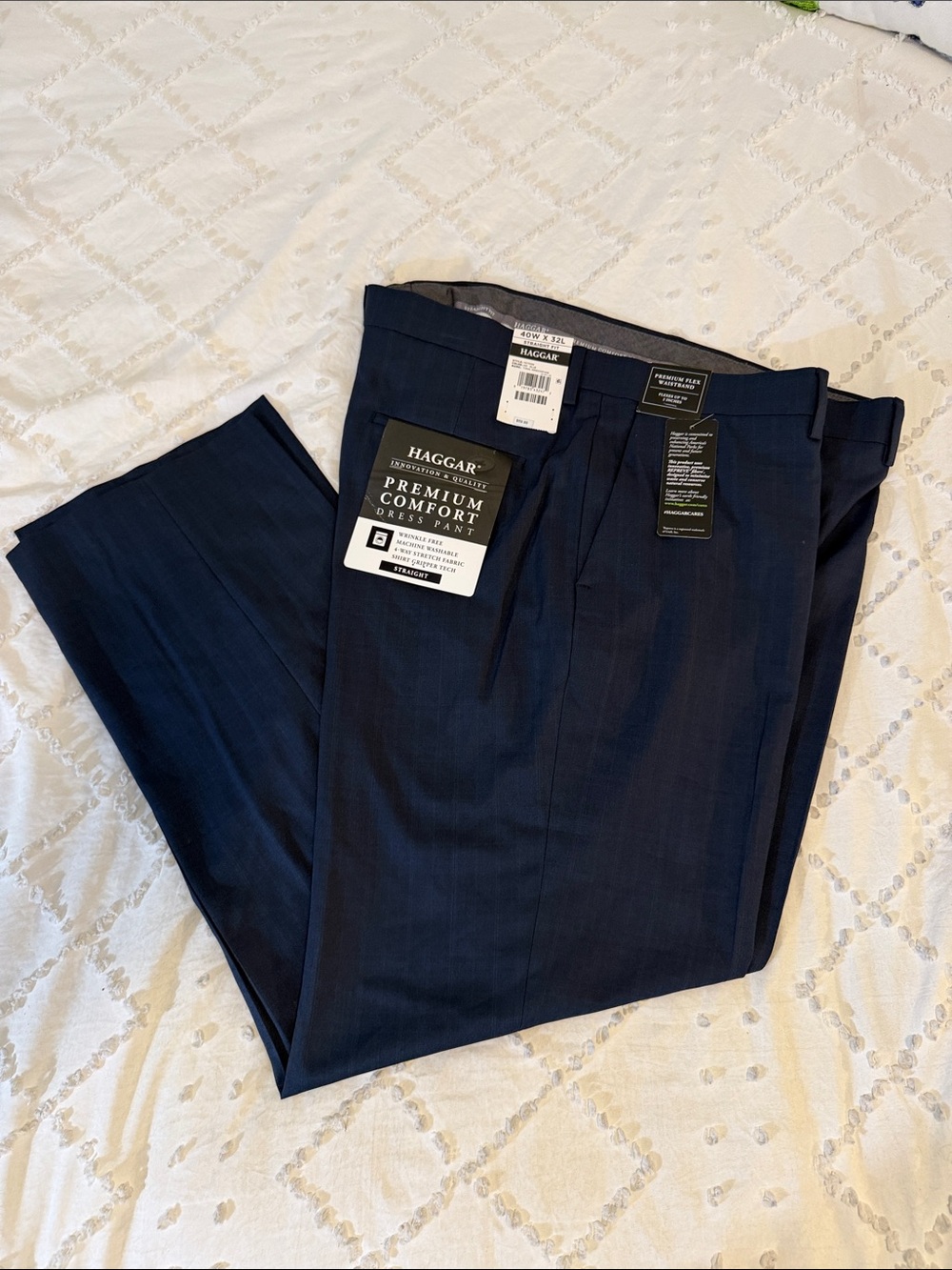 Haggar Slim Straight fit pants 40 x 32 tonal windowpane nwt